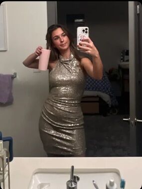 DO+BE Gold Sequin Halter Mini Dress